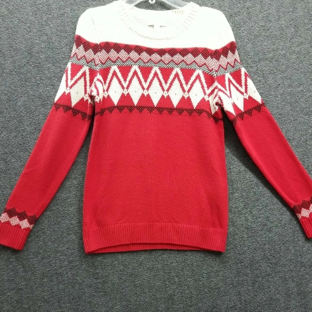 Charter Club Women's Fair Isle Red Long Sleeve Sweater Size PP